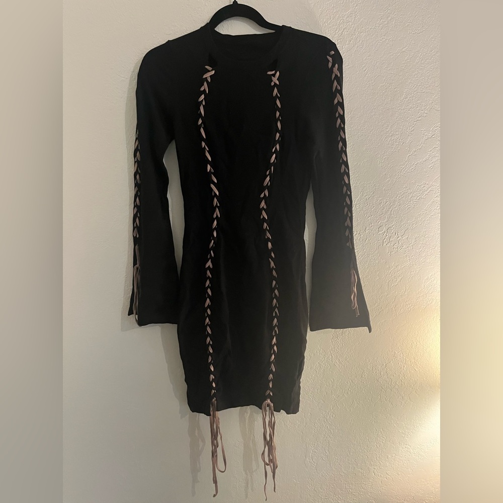 Black brown tied dress